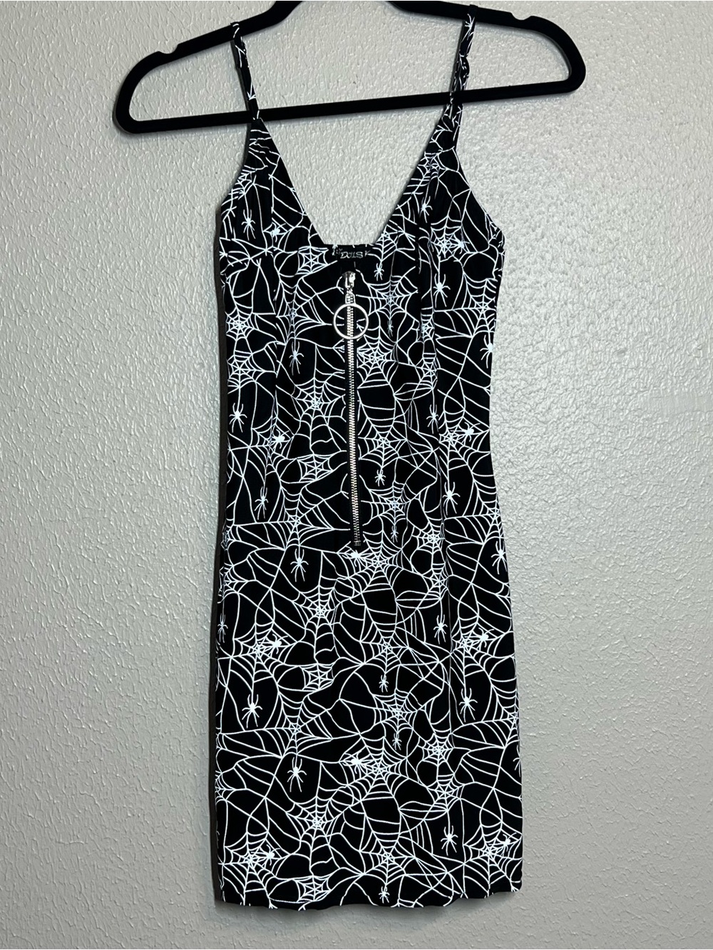 Dolls Kill Black Silver Spiderweb Mini Dress Size Small Halloween